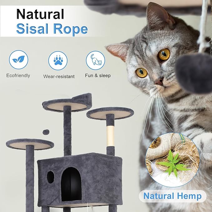 FDW Cat Tree Tower 81in Multi-Level Durable Cat Scratching Post & Cozy Fun Jumping Platform Space Saving Condo Pet Play House for Indoor Cats,Dark Gray
