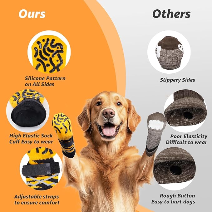 Reflective Dog Socks to Prevent Licking Paws, Dog Paw Protector, Hardwood Floors Anti Slip, Non Slip Dog Socks with Grippers, Dog Booties and Paw Protectors for Indoor Use - Size Small