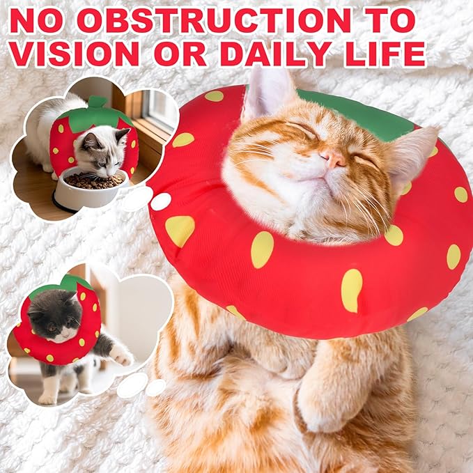 BINGPET Cat Cone Collar Soft,Waterproof Cat Recovery Collar to Stop Licking,Cute Donut Elizabethan e Collar for Cats Kittens Puppies Wound Healing After Surgery(Strawberry,Small)