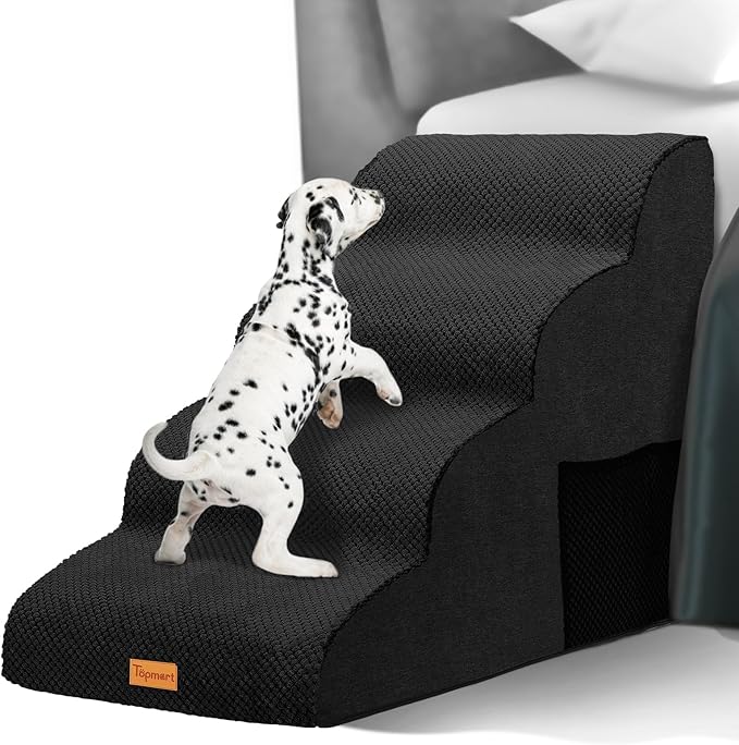 Topmart High Density Foam Dog Steps 4 Tiers,Extra Wide Deep Pet Steps,Non-Slip Dog Stairs Ramp for Bed,Soft Foam Cat Ladder,Best for Older Injured,Older Pets,Cats with Joint Pain