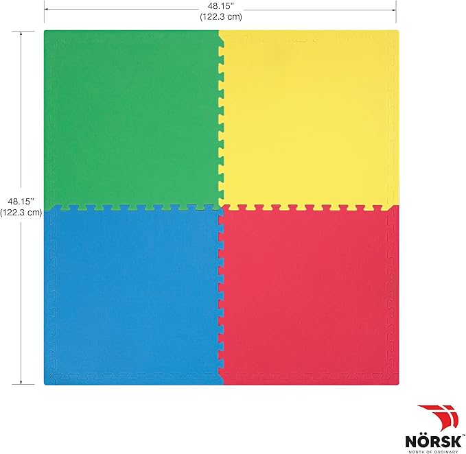Norsk Reversible Kids Puzzle Play Mats 1/2" Thick EVA Interlocking Foam Tiles (Multicolor/Black 32 Tiles - 128 sq. Ft. 1/2" Thick)