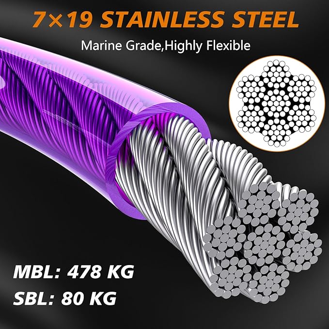 XiaZ Dog Tie Out Cable 50 Feet, Dog Runner for Yard Steel Wire Pet Cable Tether Line, Dogs Chains Heavy Duty for Outside Hold Large Dogs Up to 250 LBS