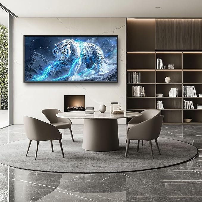 Quorin White Tiger Large Wall Art Wild Animal Pictures Lightning Tiger Wall Decor Snowy Mountain Canvas Print Painting Artwork for Bathroom Living Room Bedroom 60L x 30W