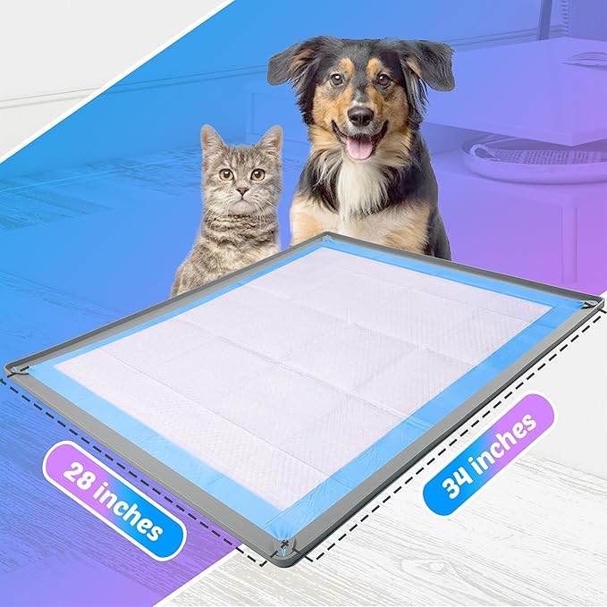 TidyFriend Dog Pee Pad Holder Tray Fits for 28” x 34” Pee Pads with Corner Lock Holes, Raised Edges, Non-Spill, Easy to Clean Silicone Dog Potty Tray Holder, for Indoor Floor Protection (Light Grey)