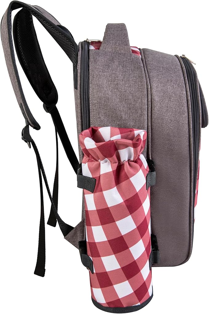 apollo walker Picnic Backpack Bag with Cooler Compartment, Detachable Bottle/Wine Holder, Fleece Blanket, Plates and Cutlery Set (2 Person, Gray)