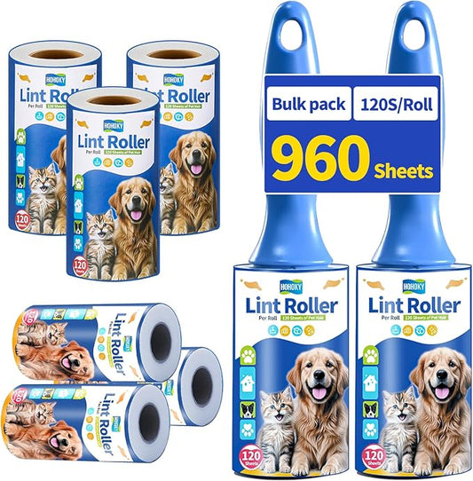 lint Rollers for pet Hair Extra Sticky Heavy Duty Lent Roller for Dog and Cat Remover for Couch Clothes Furniture Furniture Carpet Animal Fur Fuzz Mega Value Set Refills 960Sheets 8Pack