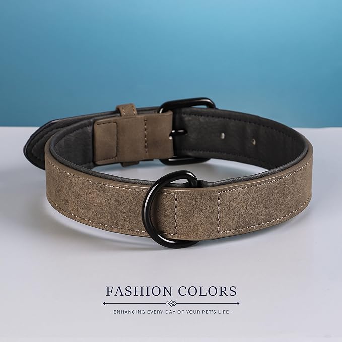 Didog Soft Padded PU Leather Dog Collar, Breathable and Adjustable Dog Collars for Medium Dogs, Comfortable for Daily Walk, Brown, L Fit Neck 13-17"(22-44 lbs)