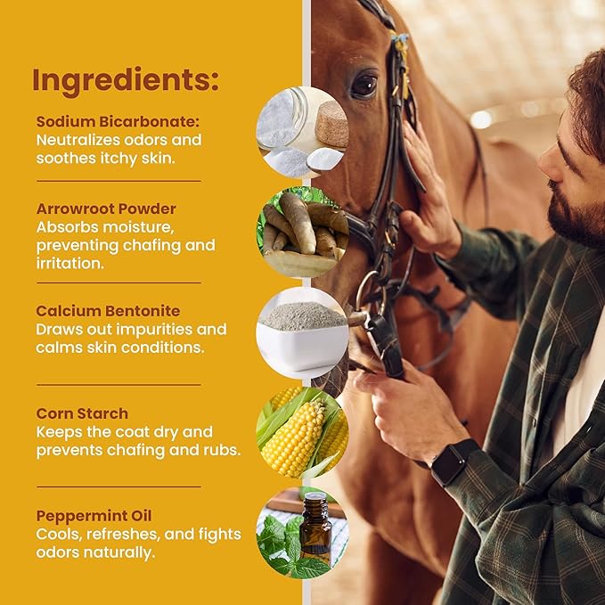 Coat Care Powder for Horses 8.4oz | Made in USA | Equine Skin Conditioner for Sweet Itch, Rain Rot & Skin Issues | Effective Dry Horse Shampoo & Daily Preventative | Herbal & Natural Formula
