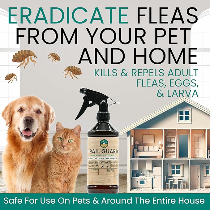 Trail Guard Natural Extra Strength Insect, Flea and Tick Spray for Dogs, Cats, People & Home (16oz, Cedarwood & Rosemary)