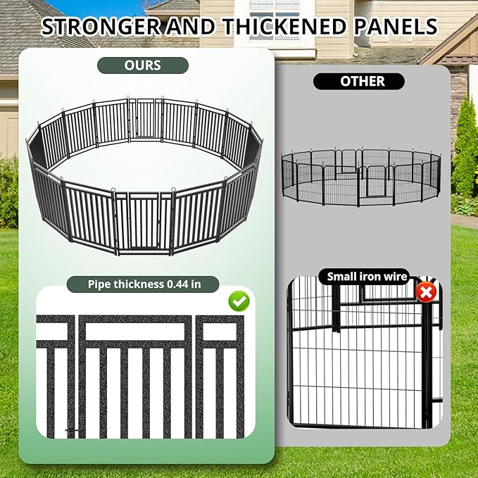 Dog Fence Outdoor Indoor, 32" Inch Height 32 Panels Dog Playpen for Large/Medium/Small Dogs Metal Dog Pen for Yard Camping and RV | Black-Silver