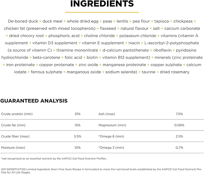 Go! Solutions Sensitivities Limited Ingredient, Grain-Free Dry Cat Food, Duck Recipe for Sensitive Stomach, 8 lb Bag