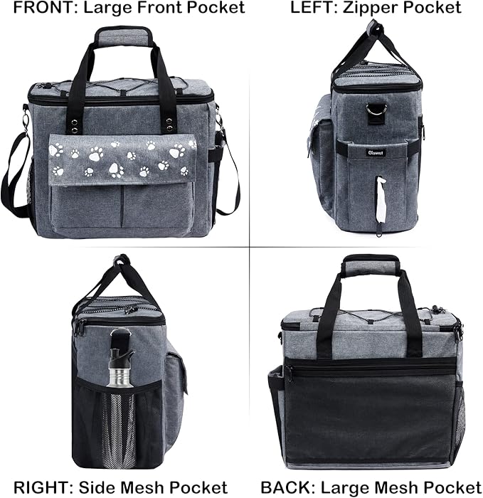 Large Dog Travel Bag, Airline Approved Dogs Bags for Traveling, 2 Dog 's Food Travel Container and Collapsible Bowls, Weekend Pet Travel Bags