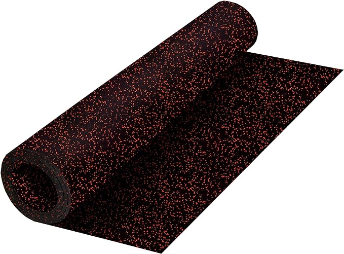 Playsafer Genaflex Rubber Gym Floor Mat, Heavy Duty Commercial Protective Gym Flooring Roll - 8mm Thick (10% Red, 4' X 15')