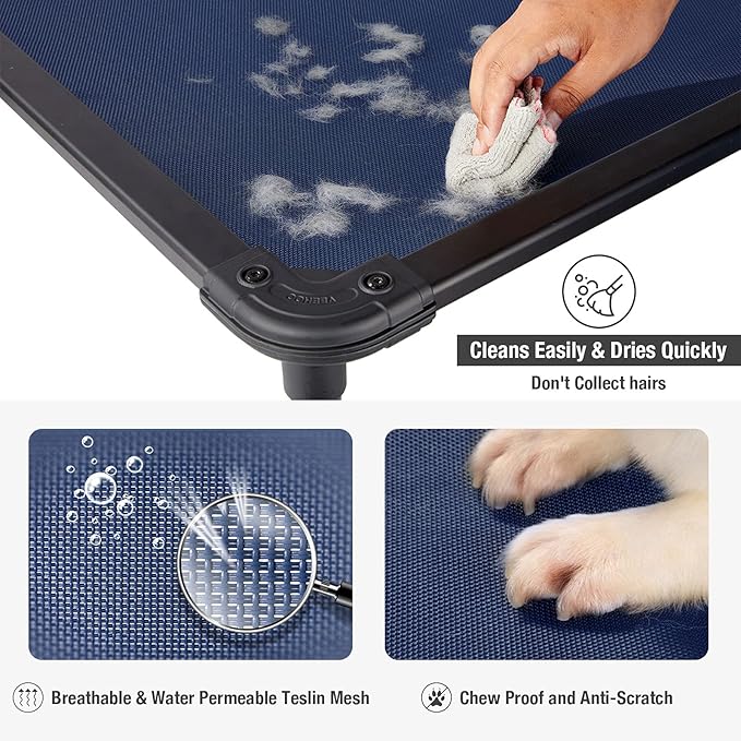 Veehoo Chew Proof Elevated Dog Bed - Cooling Raised Pet Cot - Rustless Aluminum Frame and Durable Textilene Mesh, Unique Designed No-Slip Feet for Indoor or Outdoor Use, Blue, Medium, CWC2002