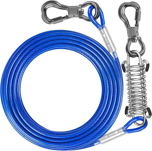 Tresbro 10 FT Dog Tie Out Cable with Spring, Shock Absorbing Tether Chains for Outside Aavilable in 10/15/20/25/30/40/50/70/100/120 FT, Heavy Duty Leads for Yard for Medium & Large Dogs Up to 500 LBS