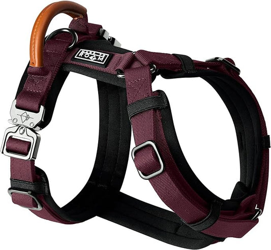 MADE TO ROAM Premium Explorer Harness - Y-Shaped Dog Harness with Adjustable Durable Nylon, Soft Padding, Metal Buckles and Leather Handle for Small, Medium, Large Dogs (Vermont Weekends, Size 7)