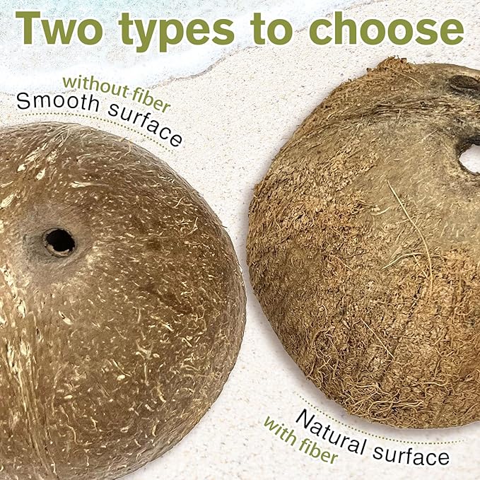 Hamiledyi 7 Pcs Reptile Hideouts Natural Coconut Shells Hut Leopard Gecko Tank Accessories for Aquarium Fish Hermit Crab Hide Cave Small Snake Tarantulas Lizard Chameleon (Without Fiber)