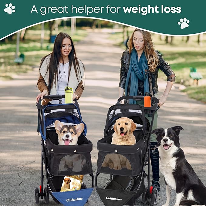 Pet Stroller,Dog Stroller for Small Medium Dogs Cats,3 Wheels,Foldable,with Breathable Mesh Canopy,Cup Holders,Easy Assembly,Grey