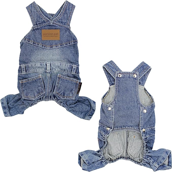Parisian Pet Denim Overall - Blue Dog Jeans Outfit - Breathable Puppy Jumpsuit Costumes - Machine Washable Overall for Dogs - Dog Clothes for Large Dogs - XL