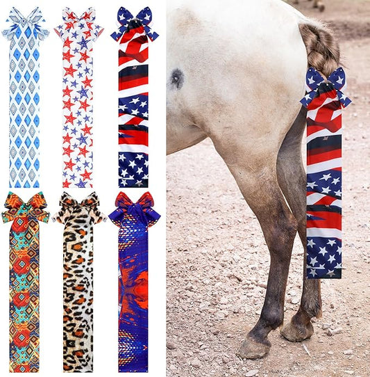 6 Pcs Horse Tail Bag Breathable Guard 22" Slip on Horse Care Tail Wrap 2 Strand Closure Straps Grooming Supplies to Keep from Dirt Breakage Rubbing 6 Designs(Aesthetic Style)