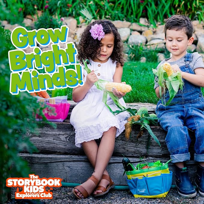 Matching Board Book - Green Kids Gardening Tools Set Includes Sturdy Tote Bag, Watering Can, Shovel, Rake, and Trowel - Garden Storybook - Kids Garden Tools- Easter Gifts for Toddler Age on up.