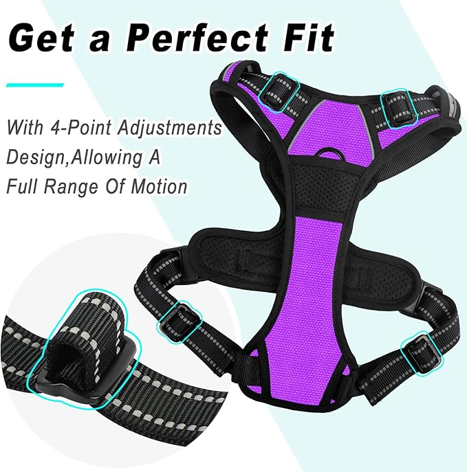 BARKBAY No Pull Dog Harness Large Step in Reflective Dog Harness with Front Clip and Easy Control Handle for Walking Training Running(Purple,L)