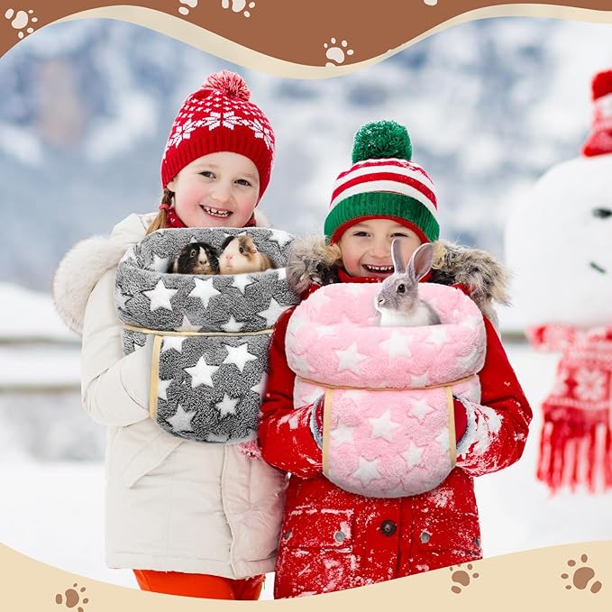 Wenqik 2 Pcs Guinea Pig Bed Cuddle Warm Hideout Small Animal Sack Cozy House Bedding Sleeping Cushion Portable Pet Carrier Cage Nest for Rabbit Hamster Rat (Gray, Light Pink,Pentagram)