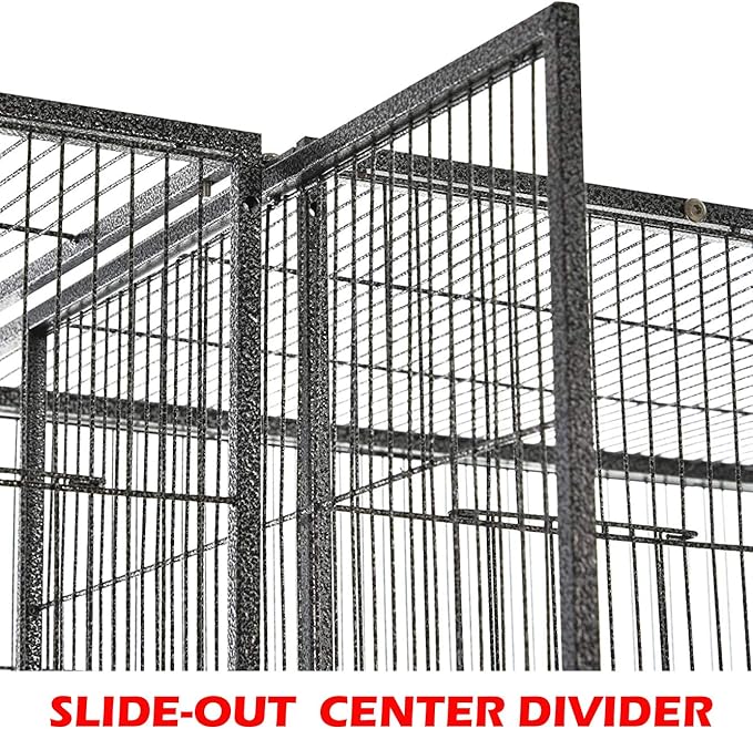 54" Large Double Birdhouse Breeder Bird Flight Cage with Center Divider Side Breeding Nest Doors Removable Rolling Stand (51" Length x 17" Depth x 54" Height, White Vein)