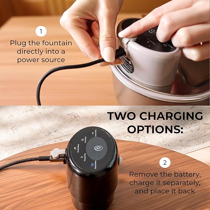 Wireless Cat Water Fountain Stainless Steel, 5200mAh Battery, Ultra Quiet, Automatic Pet Water Dispenser, 108oz/3.2L, Two Flow Modes, BPA-Free, Multi-Filtration, Includes 2 Filters- Creamy