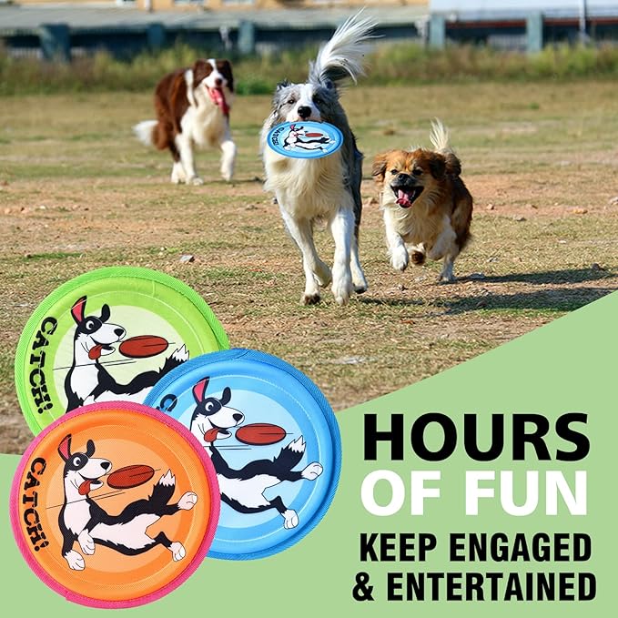 Dog Flying Disc, 3 Pack Dogs Flyer Toys, Lightweight Flying Disc Dog Fetch Toy for Small, Large Dogs & Puppies - Floats in Water & Safe on Teeth