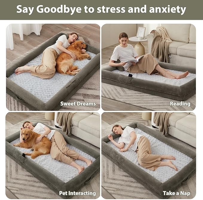 WNPETHOME Human Dog Bed for Adult, Washable Dog Couch with Removable Waterproof Cover, Orthopedic Large Pet Sofa Bed with Bolster Sides for Sleeping