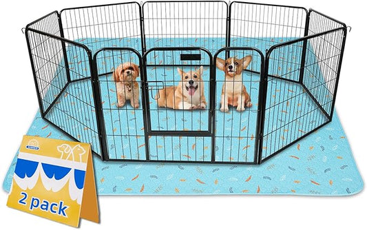Sunheir Washable Pee Pads for Dogs Large 48" x 48" 2-Pack Reusable Puppy Pads Pet Training Pads, Absorb Dog Mats, Whelping Pad, Non-Slip Protects Against Urine Leakage (Leaves - Sky Blue, 48x48)
