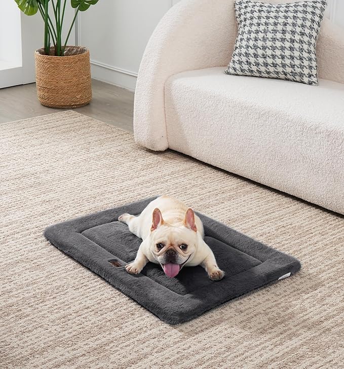 Made4Pets Dog Crate Pad Bed for Small Dogs, Washable & Reversible, Anti-Slip Kennel Mat for Cozy Sleeping, Soft Fluffy Dog Bed for Indoor & Outdoor Use, 24"x18", Dark Gray
