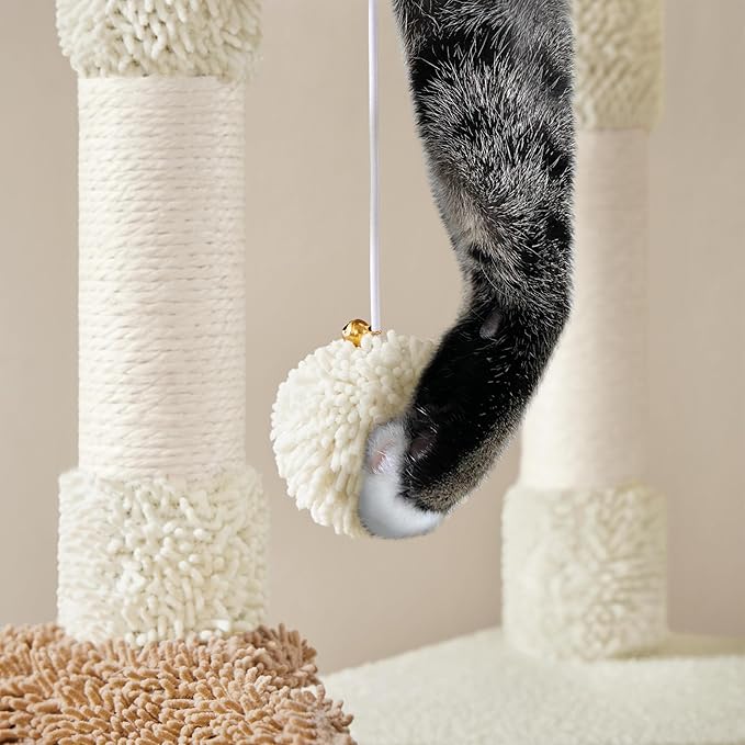 Yaheetech Cactus Cat Tree, 42in Cat Tower for Indoor Cats, Multi Level Kitten Condo Scratching Post, Pet Activity Center Furniture w/Ball, Plush Perch, Platform, Basket, Beige/Brown