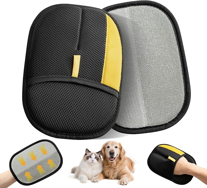 Hasina Upgrade Pet Hair Removal Glove - Reusable Grooming Glove for Dogs & Cats, Electrostatic Mitt for Pet Hair Removal, Remover Mitt for Furniture, Car Seats, Carpet & Clothing (Yellow-18)