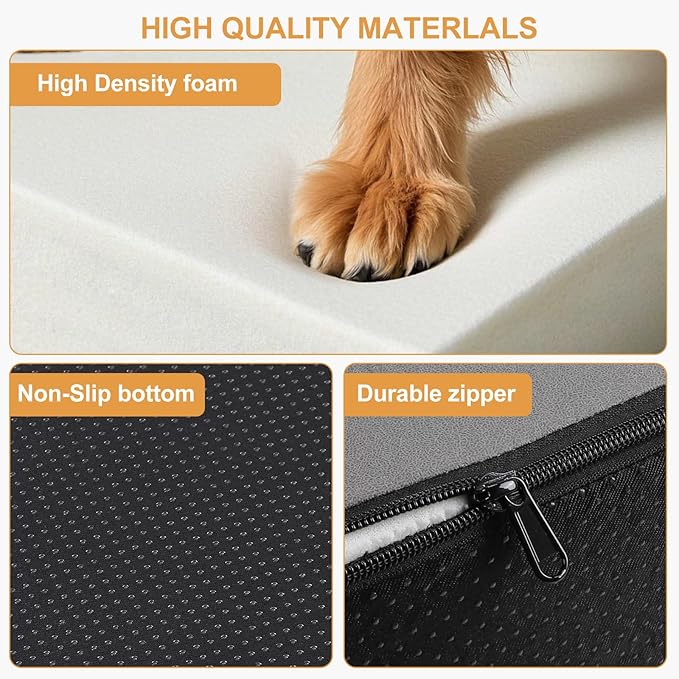 JOEJOY Dog Stairs for Small Dogs 17.7" H, 4-Step Dog Steps for High Bed and Couch, Pet Stairs with Non-Slip Bottom Washable Cover for Small Dogs and Cats