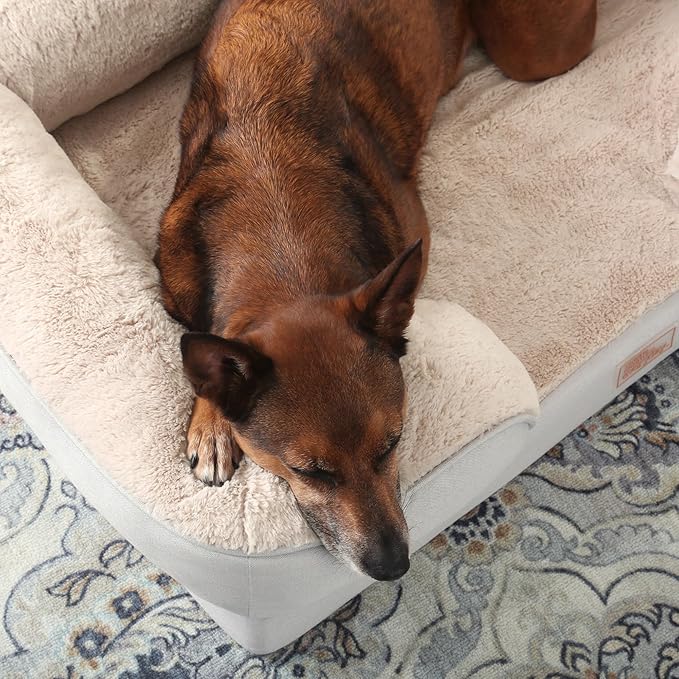 TOWN & COUNTRY EVERYDAY CuddleTown Comfy Solid Bolster Sofa Pet Bed, Supportive & Calming Egg Crate Foam, Non-Slip Bottom, Machine Washable Cover, Grey, Medium 28"x23"x8"