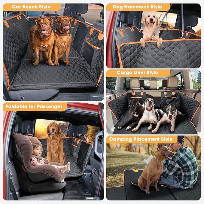 MIXJOY XL Dog Back Seat Extender for Truck, Hard Bottom Dog Car Seat Cover for Back Seat, Waterproof Dogs Backseat Cover for Crew Cab Truck and Large SUV, Waterproof Backseat Dog Hammock for Truck