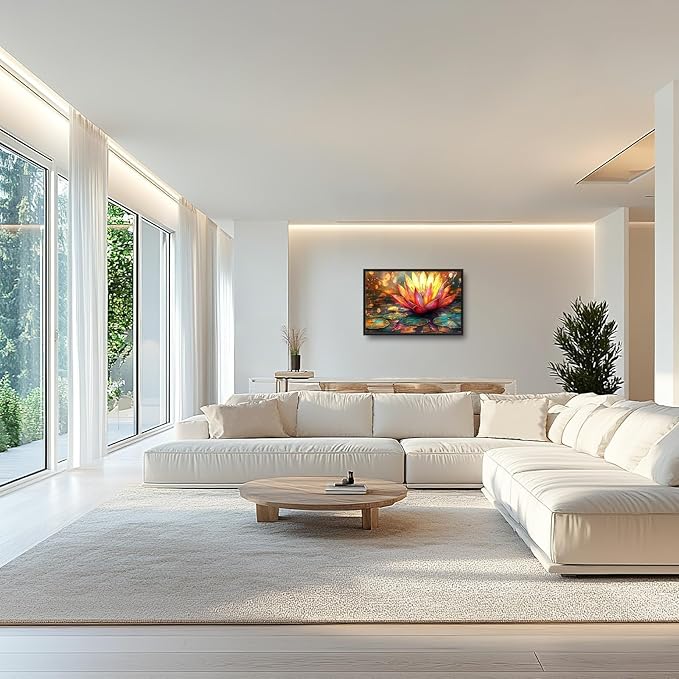 Framed Large Lotus Wall Art for Living Room, Oversized Lotus Flower Wall Decor Zen Golden Floral Canvas Painting Modern Artwork Home Decoration for Living Room Bedroom Office 36"x24"