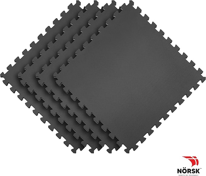 Norsk Multi-Purpose Reversible Floor Mats - EVA Interlocking Foam Tiles (Gray/Black 40 Tiles - 160 sq. Ft. 1/2" Thick)