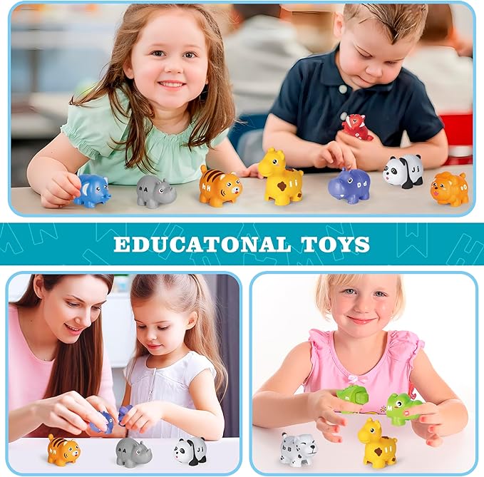 Learning Toys for 2 3 4 Year Old, 52 Pcs ABC Animal Alphabet Match Game with Uppercase Lowercase, 10 Different Animal Figures, Preschool Activities Montessori Fine Motor Toys for Toddlers Kids