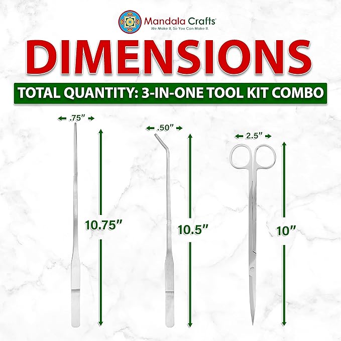 Mandala Crafts Stainless Steel Aquascaping Tools Kit – Aquarium Plant Tools with Tweezers and Scissors for Fish Tanks, Hospital Tanks, Goldfish Bowls, Aquariums, and Terrariums