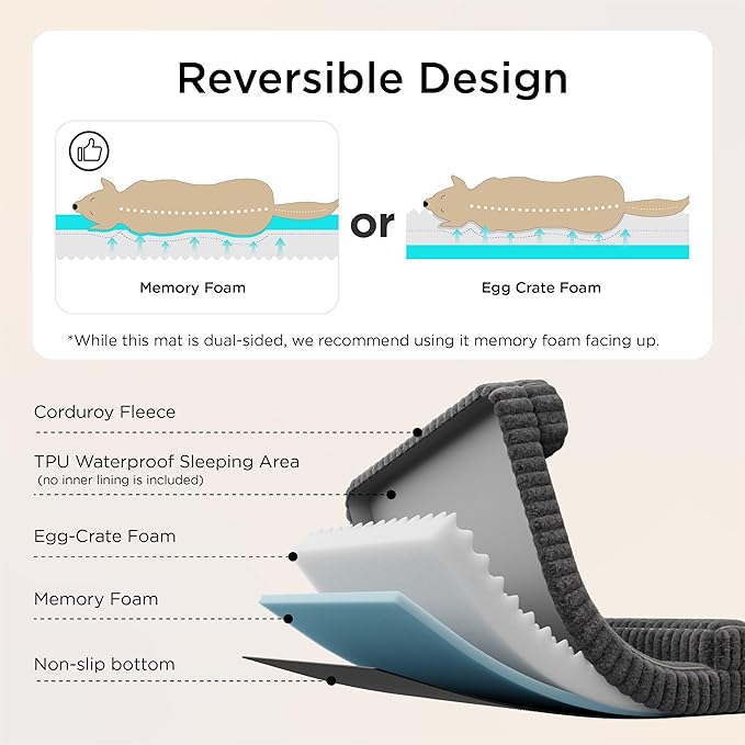 Bedsure Orthopedic Dog Beds Large Sized Dog, Waterproof Memory Foam Pet Bed with Sides, Non-Slip Bottom and Egg-Crate Foam Large Pet Couch Sofa with Washable Removable Corduroy Cover, Cream