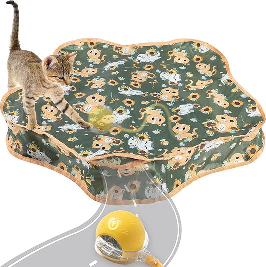 Interactive Cat Toys, Indoor Hide and Seek Toys, Fast Rolling Ball in Play Mat, Interactive Cat Toys for Indoor Cats, Rechargeable Cat Ball Toys