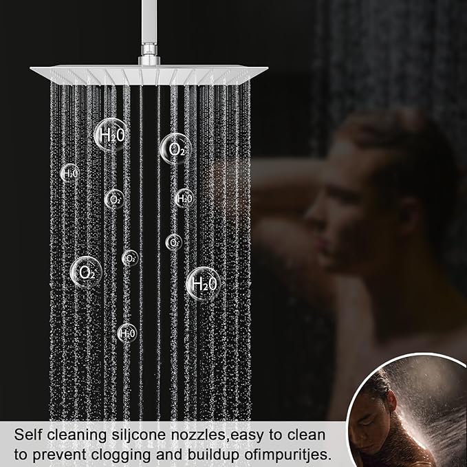 Digital Display Chrome Shower System with 12 inch Ceiling Mounted Shower Head and 8 inch Wall Mounted Shower Head, with Handheld Shower