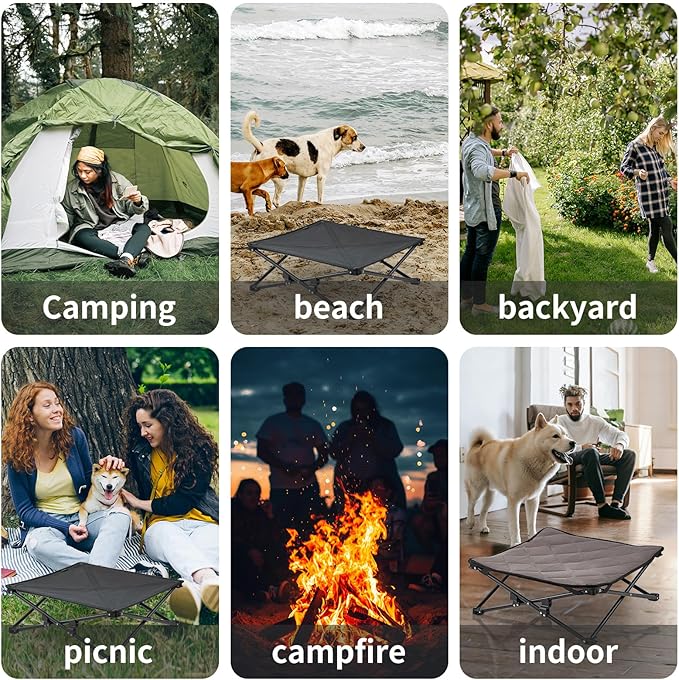 KingCamp Elevated Dog Bed for XL Dogs, Outdoor Raised Cooling Pet Cot Bed with Washable Breathable Mesh & No-Slip Feet Perfect for Camping, Backyard, Indoor Use (X-Large, Black)