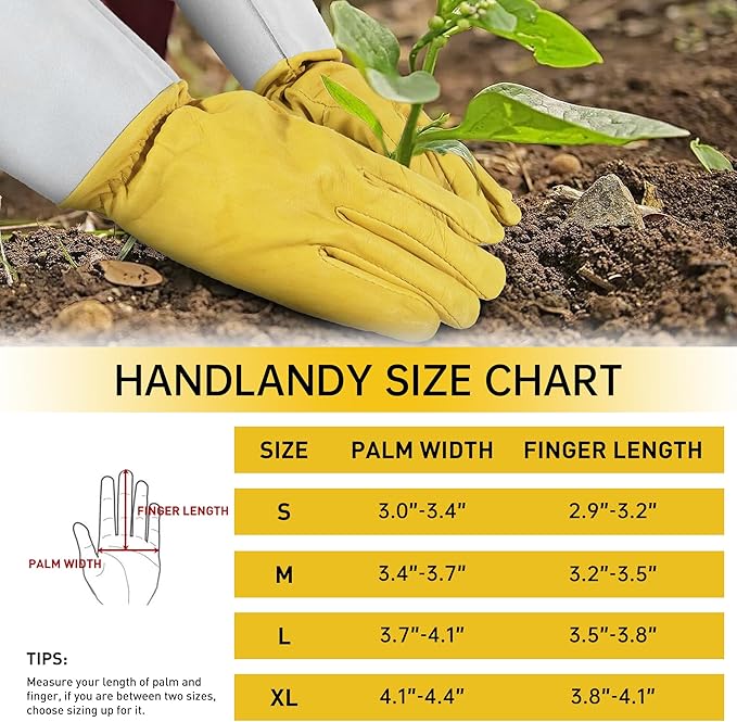 HANDLANDY Rose Gloves for Men & Women, Long Leather Gardening Gloves Thorn Proof, Best Garden Gifts & Tools for Gardener (Yellow-beige, Small (Pack of 1))