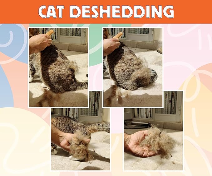 Jocomb Wooden Deshedding Brush for Dogs, Cats & Horses - Gentle Grooming Tool for Thick, Short & Wiry Coats - Dematting Pet Brush for Shedding Control & Comfort