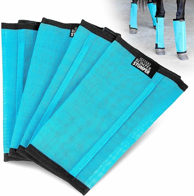 Jeffers Romper Stomper Fly Boots for Horses - Grey, Large – Breathable Mesh Leg Wraps for Insect Protection, Stable Accessories for Summer Turnout, Ride Gear, Horse Hoof & Leg Care - 4 Pack