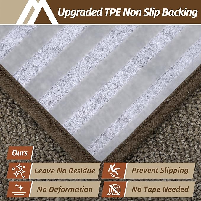 COSY HOMEER Stair Treads for Wooden Steps 9"x28" Washable Indoor Carpet Stair Treads Non Slip Soft Polyester Stair Carpet Tread Reusable Stair Runner Rugs for Kids, Elders,Pets,Light Brown,7pcs